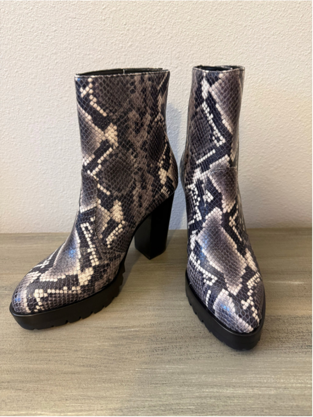 ALLSAINTS Ana Snake Embossed Lug Sole Heeled Booties Size 8 EUC